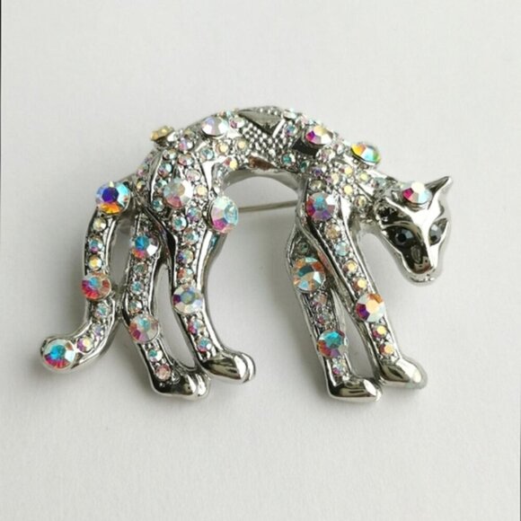 Vintage panther leopard brooch pin a/b crystals - Picture 1 of 7